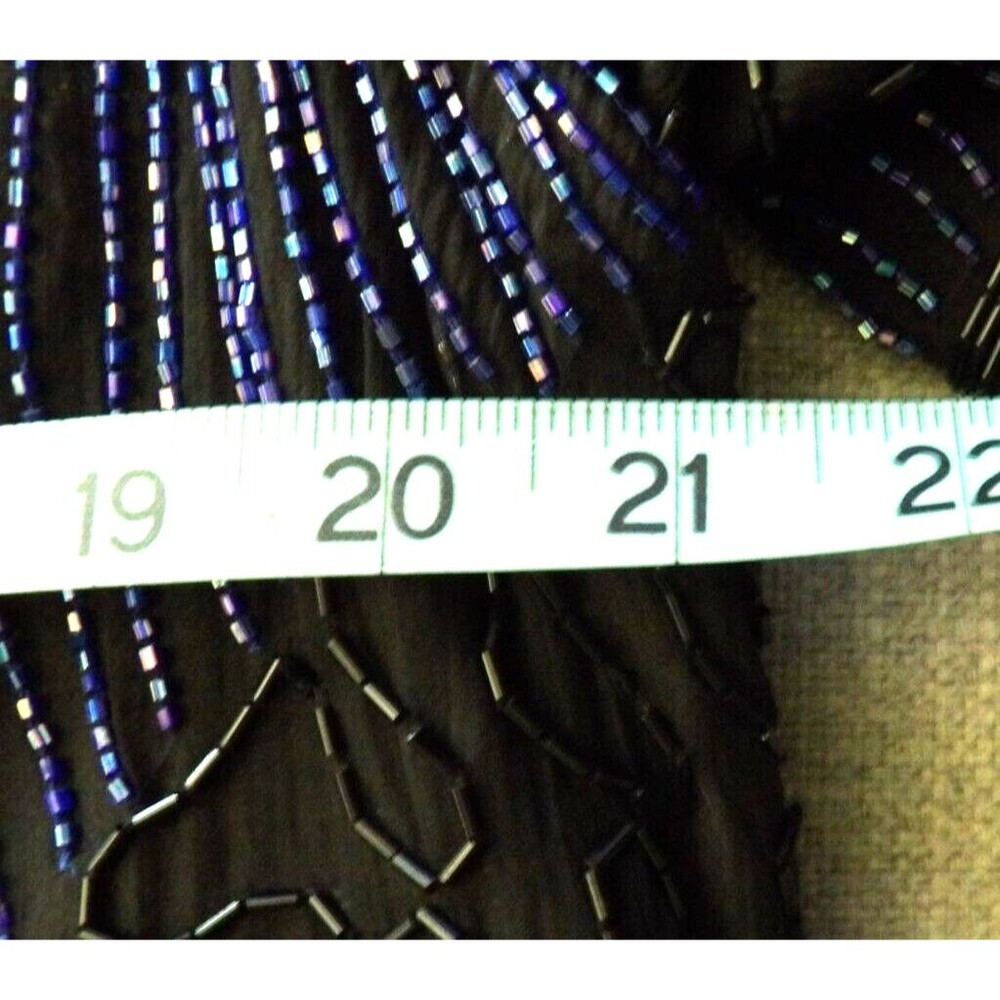 Night Vogue Sequined Beaded Top Shirt Mother of Bride Groom 100% Silk Peacock M - Picture 11 of 12